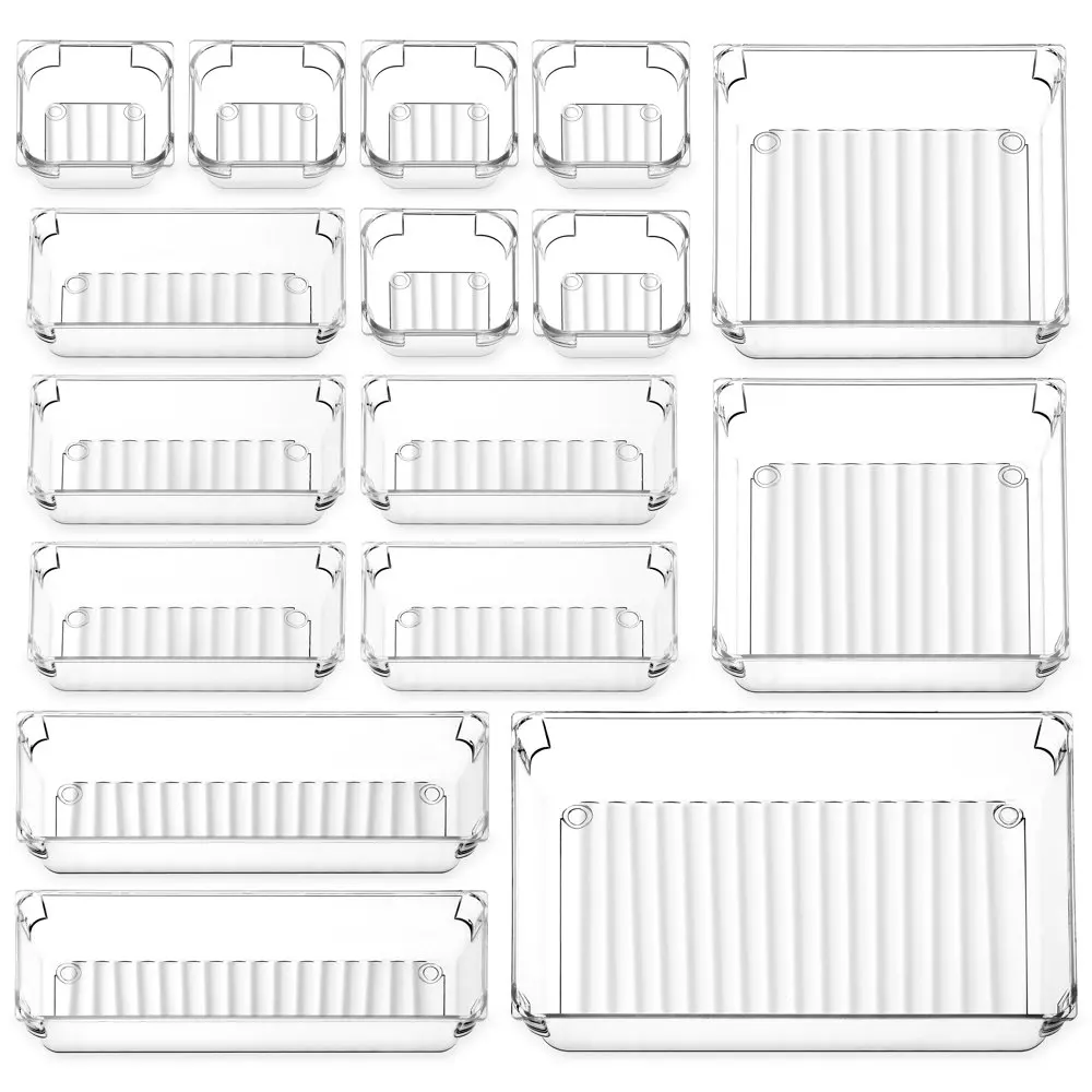 16 Pcs Desk Drawer Organizers Set, 5 Sizes Clear Vanity Drawer Organizers and Storage Bins, Makeup Organizer for Bathroom and Ki
16 Pcs Desk Drawer Organizers Set, 5 Sizes Clear Vanity Drawer Organizers and Storage Bins, Makeup Organizer for Bathroom and Ki