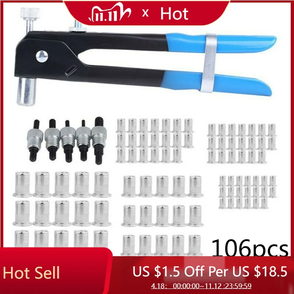 106Pcs Set M3-M8 Blind Rivet Nuts Tool Threaded Insert Rivet GunTool Rivnut Nutsert Riveting High Quality Flat Head Rivet Nut
106Pcs Set M3-M8 Blind Rivet Nuts Tool Threaded Insert Rivet GunTool Rivnut Nutsert Riveting High Quality Flat Head Rivet Nut