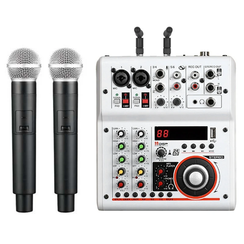 4 Channel Audio Mixer Console With Wireless Microphone Sound Mixing With Special Effects Reverb+Wireless Karaoke
4 Channel Audio Mixer Console With Wireless Microphone Sound Mixing With Special Effects Reverb+Wireless Karaoke