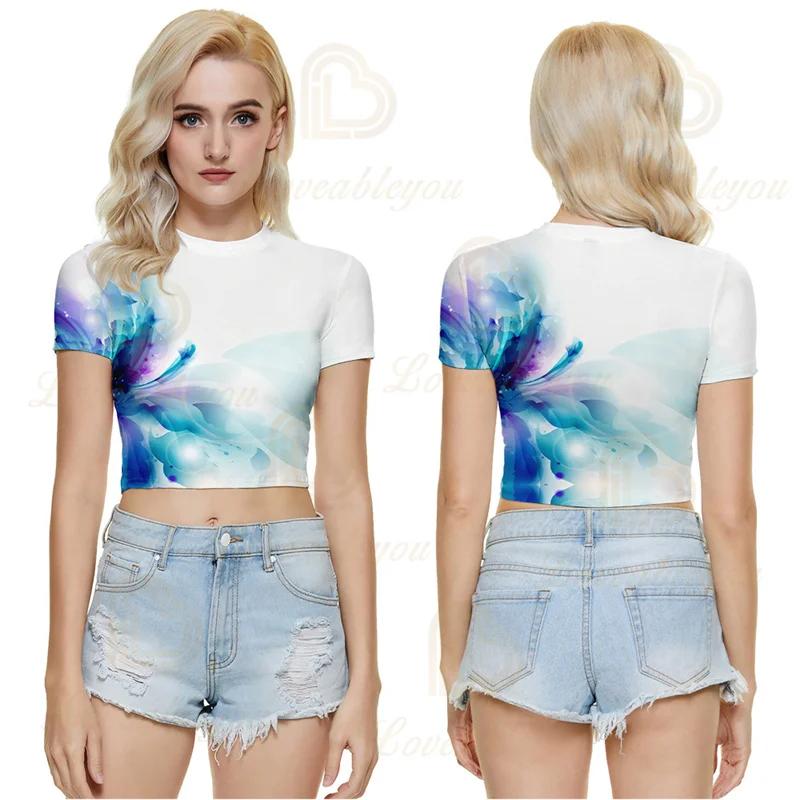 Woman Crop Top T Shirts Short-Sleeved Flower Print Tie Dye 3D Print T-shirt Women's Top Summer Mujer Camisetas
Woman Crop Top T Shirts Short-Sleeved Flower Print Tie Dye 3D Print T-shirt Women's Top Summer Mujer Camisetas