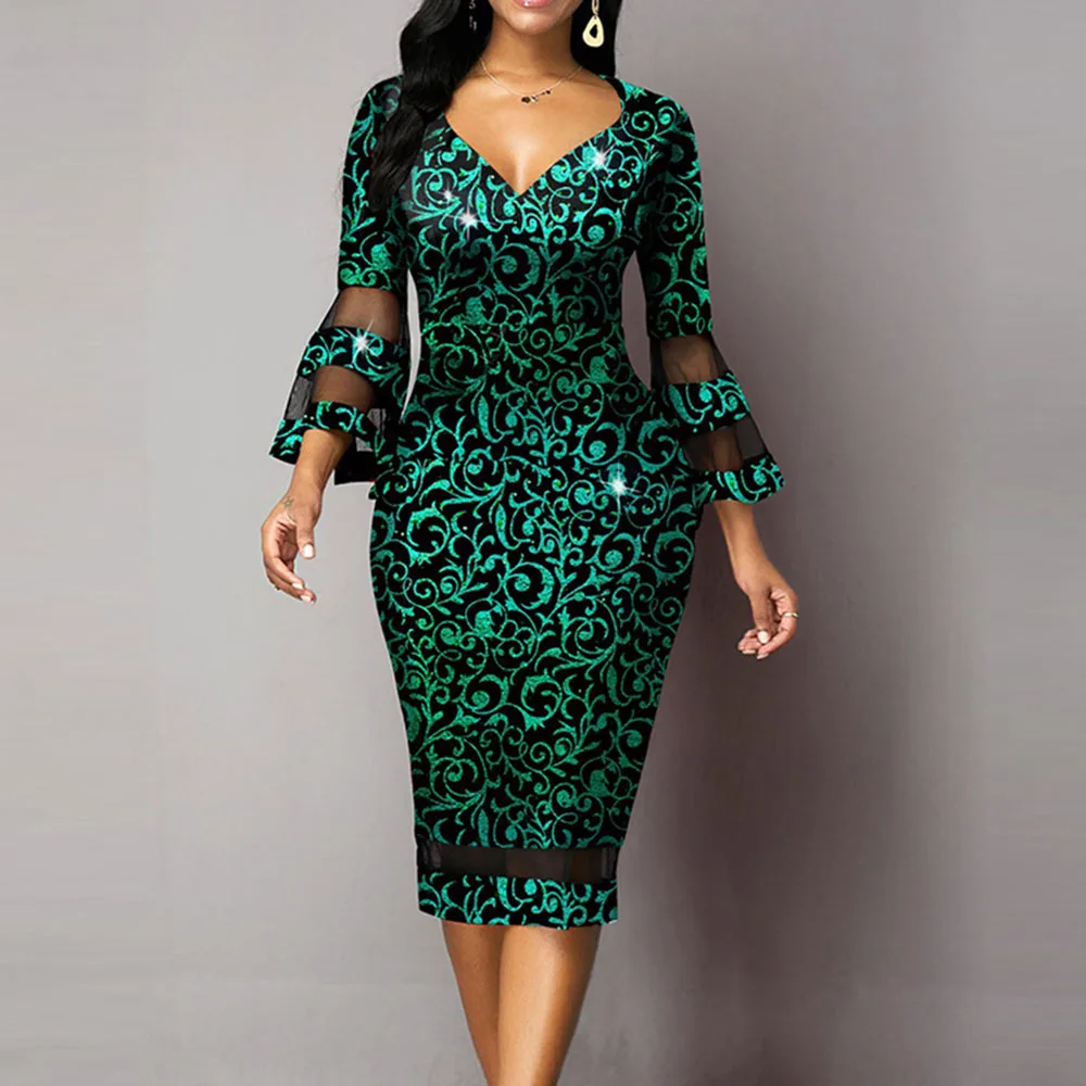 Elegant Retro Women Mesh Patchwork Printed Hip Dress High Waist Pullover V-Neck Flared Sleeve Office Lady Ethnic Dresses Summer
Elegant Retro Women Mesh Patchwork Printed Hip Dress High Waist Pullover V-Neck Flared Sleeve Office Lady Ethnic Dresses Summer