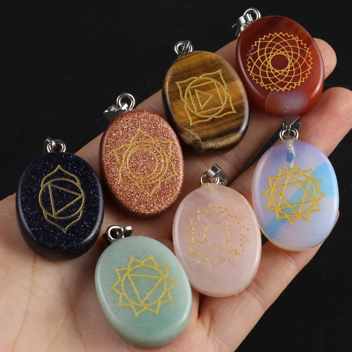 

7Pcs Seven Chakras Natural Agate Crystal Rose Quartz Opal Tiger Eye Stone Healing Rune Spirit Reiki Energy Stone Yoga Aura