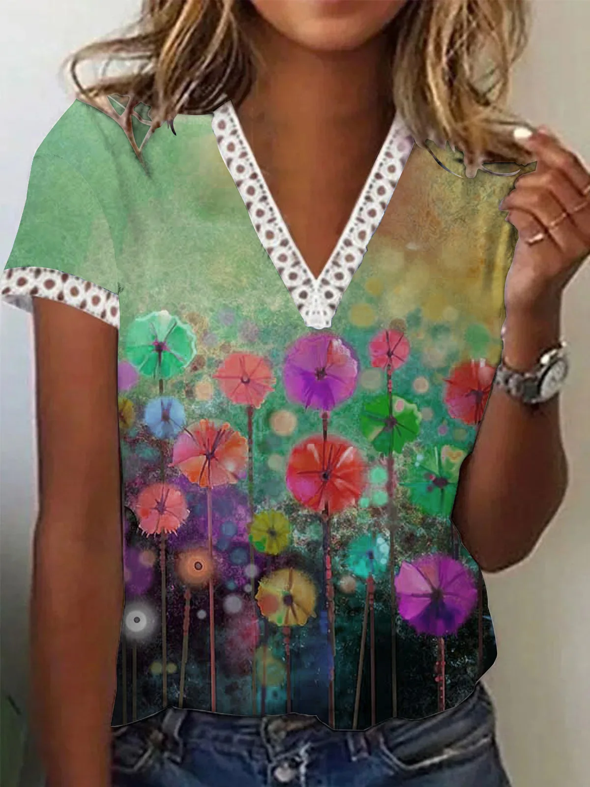 Summer Women's 3d Flower Print Fashion Harajuku V Neck Short Sleeve Tops Casual Ladies Lace T Shirt
Summer Women's 3d Flower Print Fashion Harajuku V Neck Short Sleeve Tops Casual Ladies Lace T Shirt