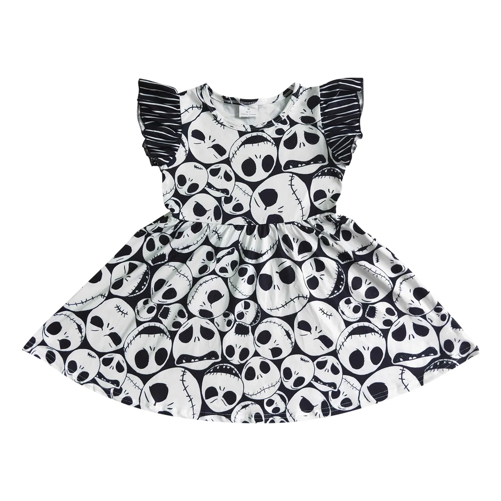 

RTS Fashion Baby Dress Ghost White Black Flutter Sleeves Knee Length Wholesale Boutique Girls' Dresses Kids Clothes