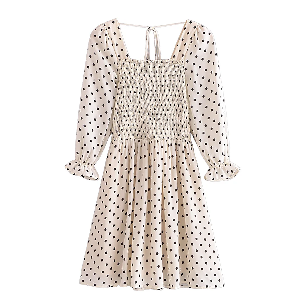 The latest design spring and summer women's wavy dot print dress pleated lace-up lantern sleeve seven-point sleeve dress
The latest design spring and summer women's wavy dot print dress pleated lace-up lantern sleeve seven-point sleeve dress