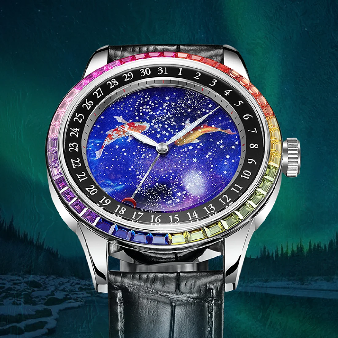 JINLERY Automantic Mechanical Watch for Men Carp Dial Pattern Design Fashion Casual Colored Moissanite Wristwatch ��ѧ�� �ާ�ا�ܧڧ�
JINLERY Automantic Mechanical Watch for Men Carp Dial Pattern Design Fashion Casual Colored Moissanite Wristwatch ��ѧ�� �ާ�ا�ܧڧ�