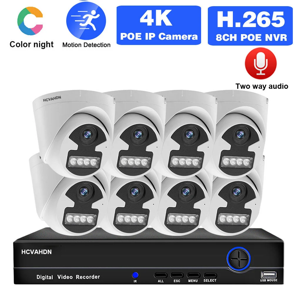 

4K POE Security Camera System 8 Channel NVR Kit Color Night Vision IP Dome Camera Set 4CH 8MP HD CCTV Video Surveillance Kit 8CH
