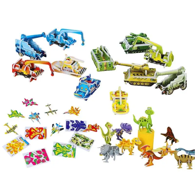 

Assemble 3D Puzzle Toy Set Foam Assemble Toy Portable Puzzle Plane Tank Dinosaur Crafts Assembly Building Model DIY Brain Teaser