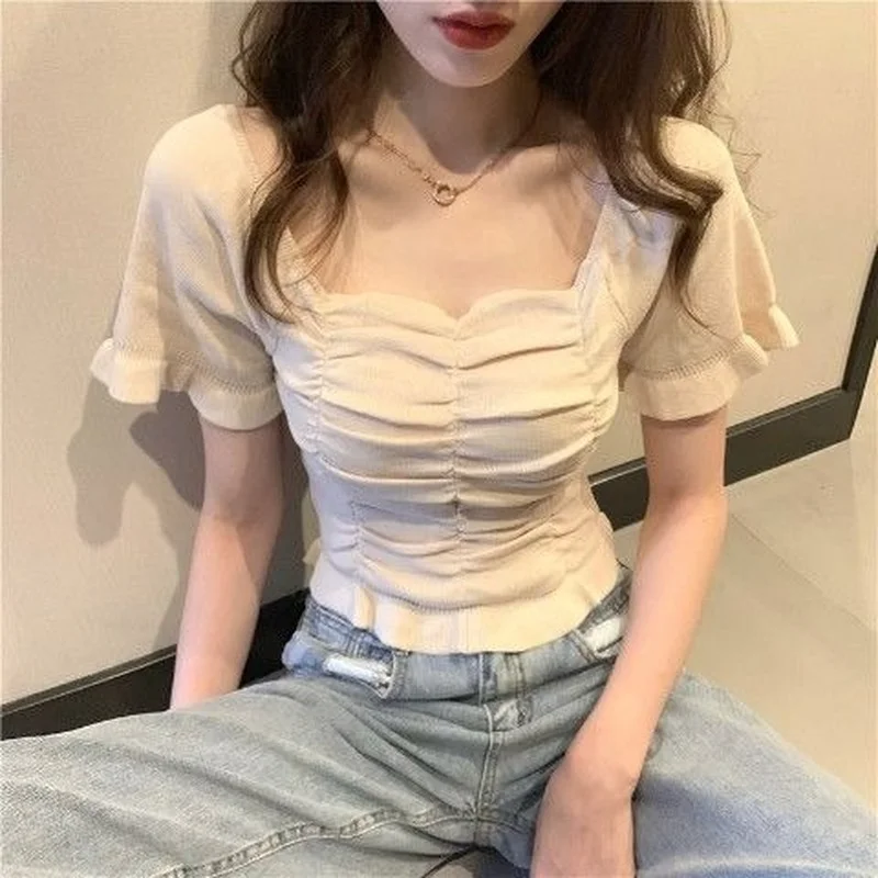 T-shirts Women Short Sleeve Simple Tees Female Tops Square Collar Sweet Candy Colors Clothing Summer Comfortable Casual Knitting
T-shirts Women Short Sleeve Simple Tees Female Tops Square Collar Sweet Candy Colors Clothing Summer Comfortable Casual Knitting