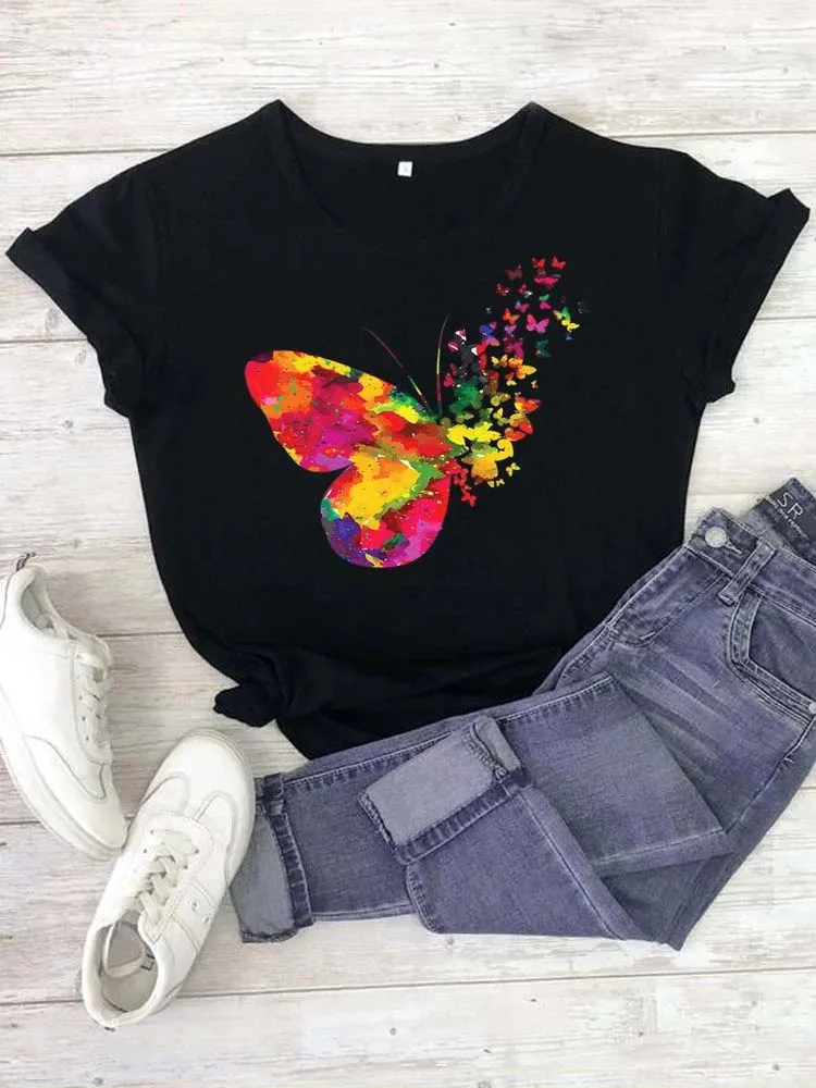 Women Fashion Butterfly Print T Shirt Harajuku Summer Tshirts Casual Plus Size Short Sleeves Top Tee Women Black T-shirt
Women Fashion Butterfly Print T Shirt Harajuku Summer Tshirts Casual Plus Size Short Sleeves Top Tee Women Black T-shirt