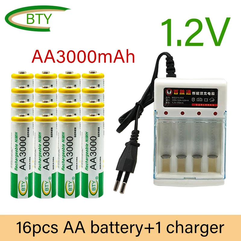 

1.2V AA 3000mAh NiMH rechargeable battery+AAA battery 1350MA 1.2VAAA battery For MP3, mobile Rc, for Led flashlight toys aa1.2v