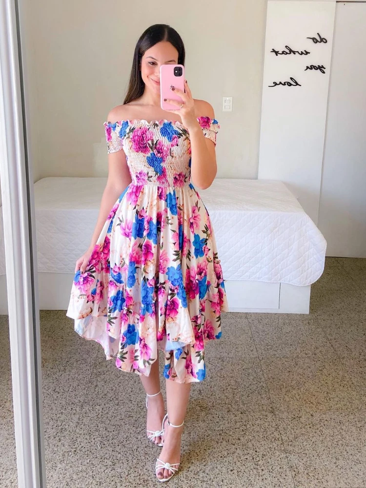 Summer Fashion Casual Holiday Style Long Dress Women's Short Sleeve Card Shoulder Dress Printed Loose Lady Mid Long Dress 2022
Summer Fashion Casual Holiday Style Long Dress Women's Short Sleeve Card Shoulder Dress Printed Loose Lady Mid Long Dress 2022