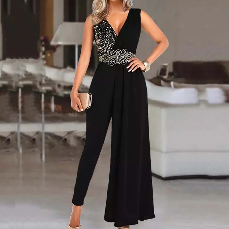 Summer Sexy Deep V Neck Long Jumpsuit Lady Fashion Sequin Patchwork Sleeveless High Waist Jumpsuit Ladies Casual Party Jumpsuit
Summer Sexy Deep V Neck Long Jumpsuit Lady Fashion Sequin Patchwork Sleeveless High Waist Jumpsuit Ladies Casual Party Jumpsuit