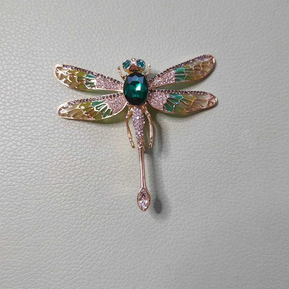 

Vintage Jewelry Pretty Green Enamel Insect Large Statement Broaches Broches Para Mujer Women Rhinestone Dragonfly Brooches Pins