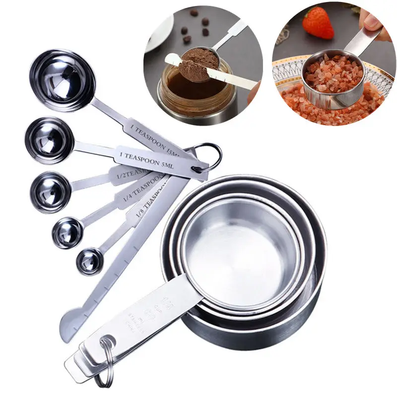 

4/8/10Pcs Stainless Steel Measuring Cups and Spoons Set Deluxe Premium Stackable Tablespoons Home Tools Kitchen Accessories