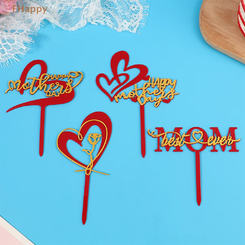 

Happy Mother's Day Cake Topper Acrylic Gold Best Mom Cake Topper for Mum Mommy Mother's Day Birthday Party Cake Decorations
