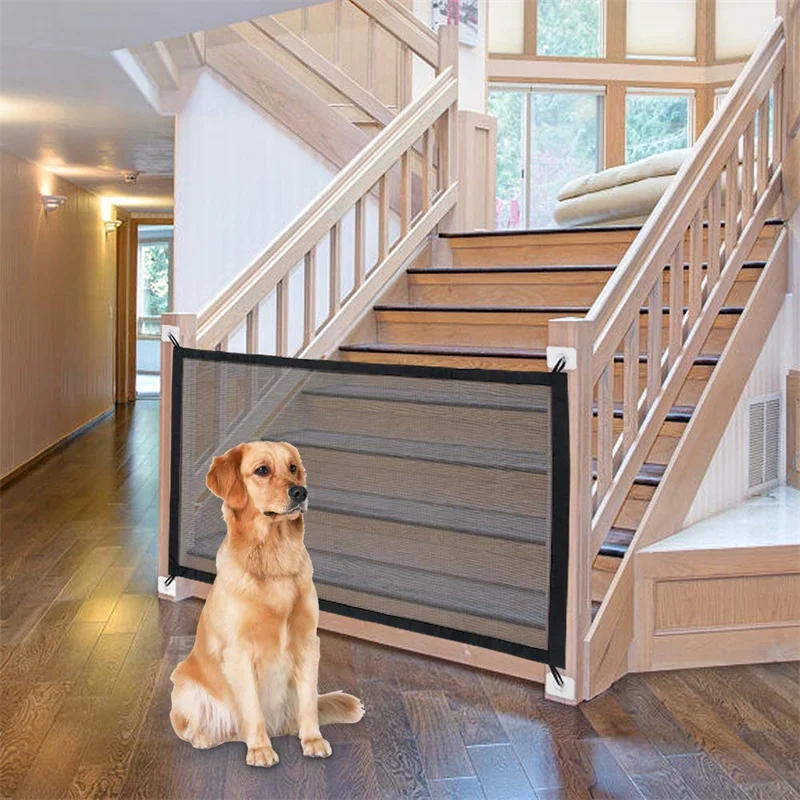 

Pet Dog Barrier Fences With 4Pcs Hook Pet Isolated Network Stairs Gate New Folding Breathable Mesh Playpen For Dog Safety Fence