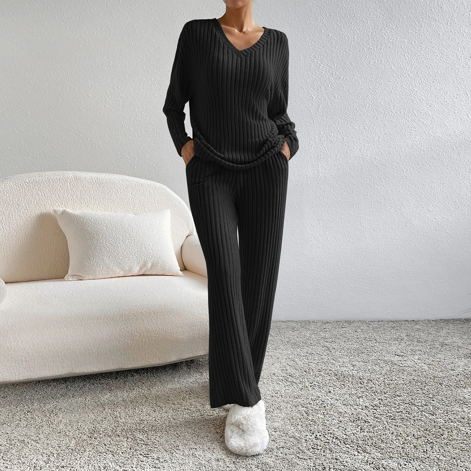 Knit V Neck Long Sleeve Tops Palazzo Wide Leg Pants 2 Piece Set Solid Color Comfy Chic Simple Fashion Women Clothing Commute
Knit V Neck Long Sleeve Tops Palazzo Wide Leg Pants 2 Piece Set Solid Color Comfy Chic Simple Fashion Women Clothing Commute