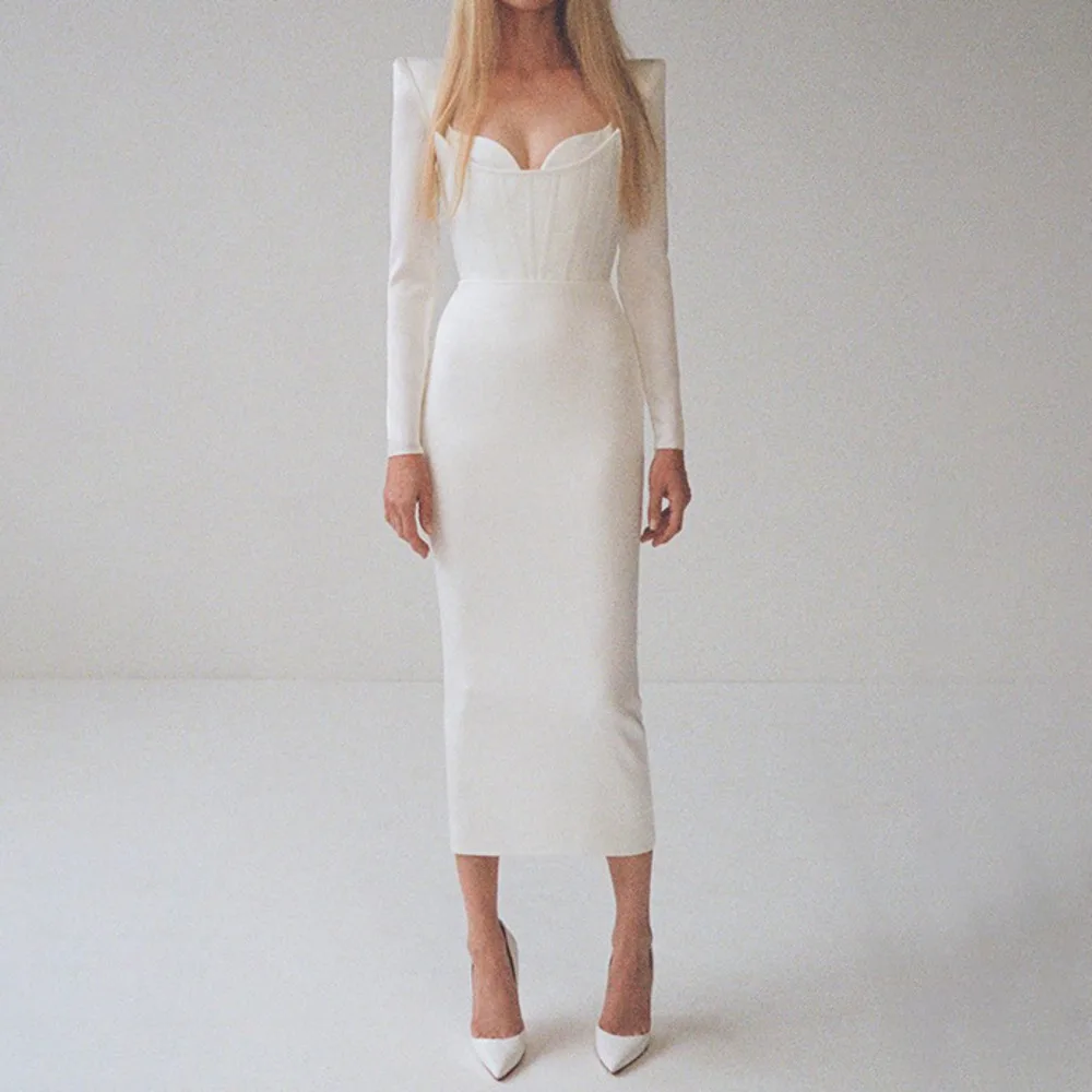 Knitted Midi Dress For Women Autumn Winter Clothes New White Long Sleeve V-Neck Fishbone Bandage Elastic Lady Dresses
Knitted Midi Dress For Women Autumn Winter Clothes New White Long Sleeve V-Neck Fishbone Bandage Elastic Lady Dresses