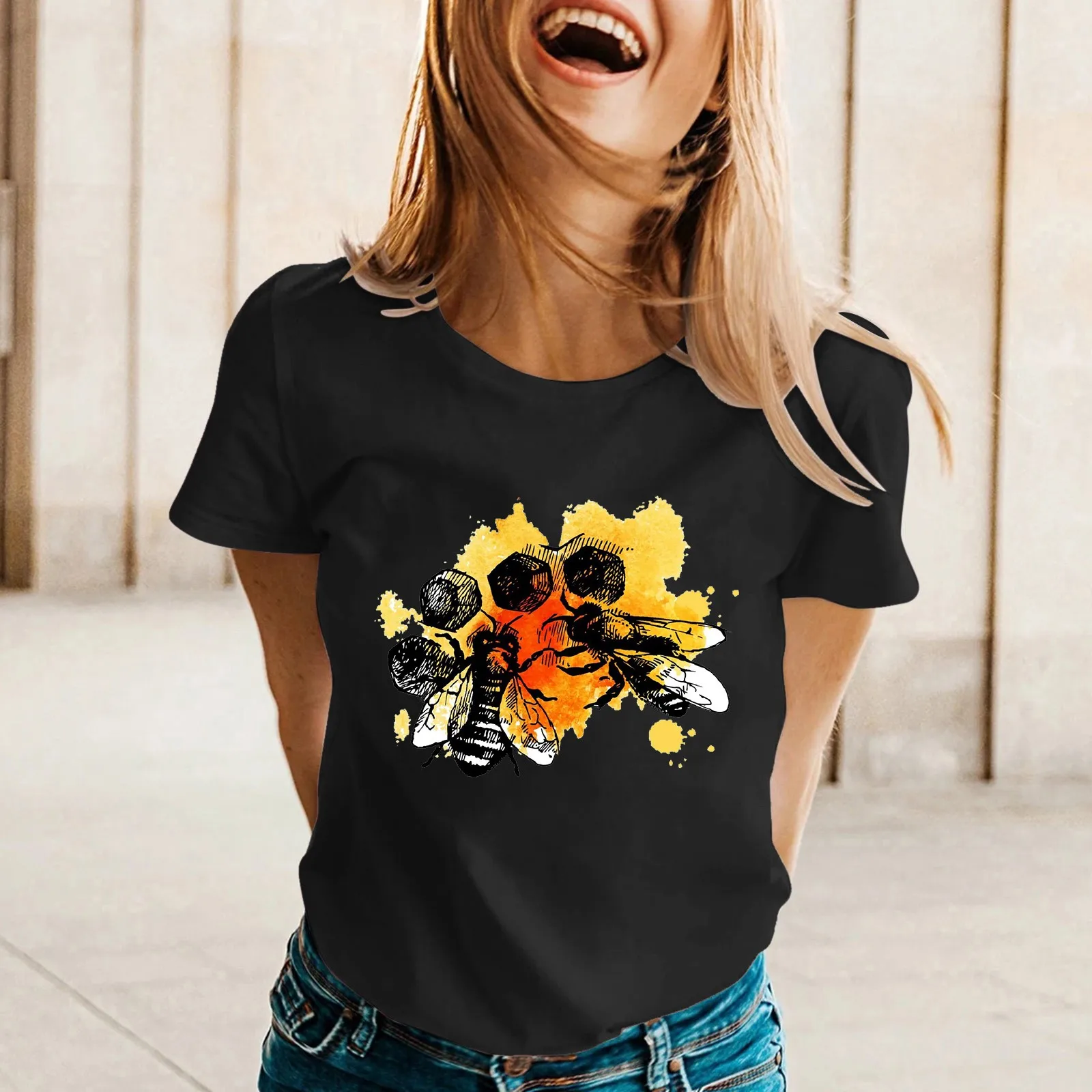 Womens Spring Summer Bees Printed Short Sleeve O Neck T Shirt Top Street Vintage Pullover Tee shirt
Womens Spring Summer Bees Printed Short Sleeve O Neck T Shirt Top Street Vintage Pullover Tee shirt
