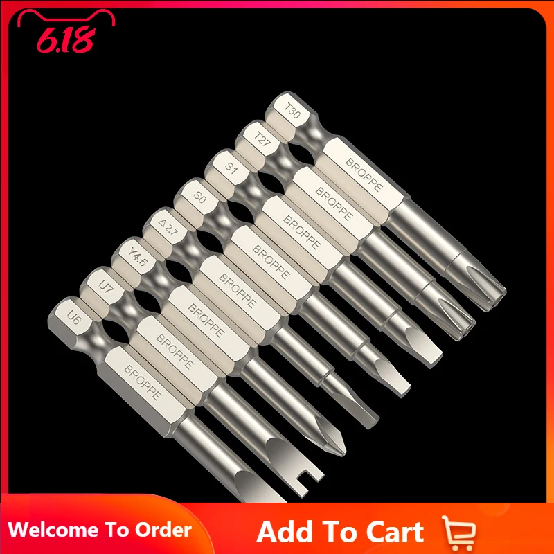 

BROPPE Magnetic Screwdriver Bits S2 Alloy Steel U-shaped Y-shaped Triangle Square Five-star Torx Electric Batch Head Set