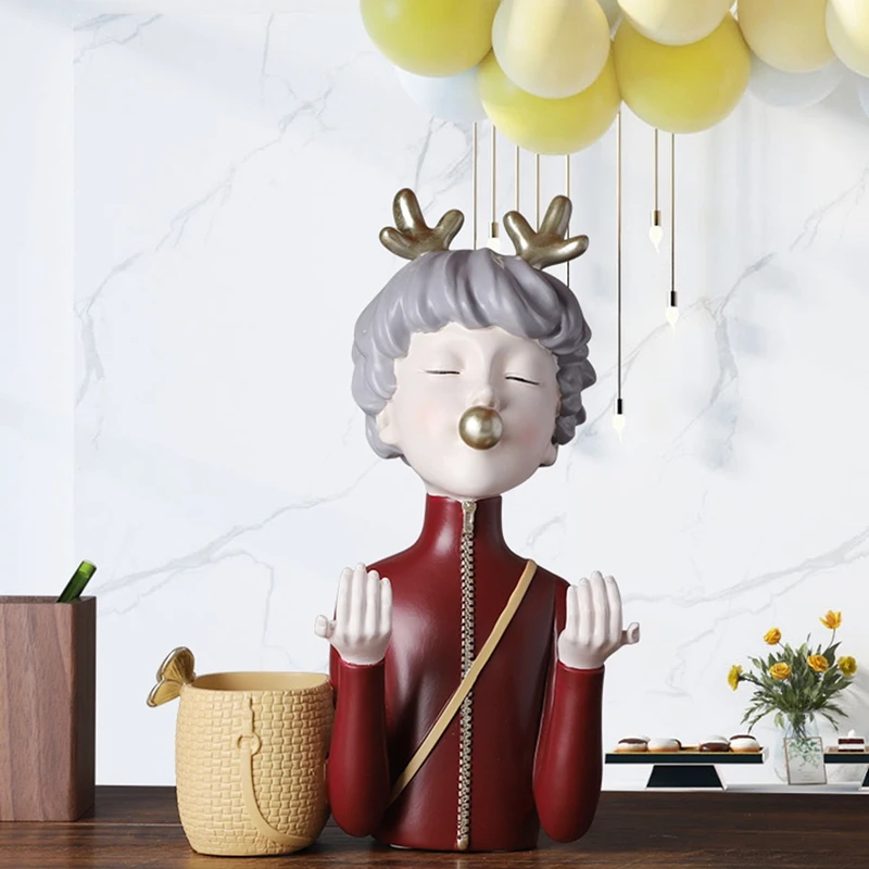 Resin Girl Statue Nordic Girl Craft For Home Antler Bubble Girl Ornament Multifunctional Storage Mobile Phone Support 
Resin Girl Statue Nordic Girl Craft For Home Antler Bubble Girl Ornament Multifunctional Storage Mobile Phone Support