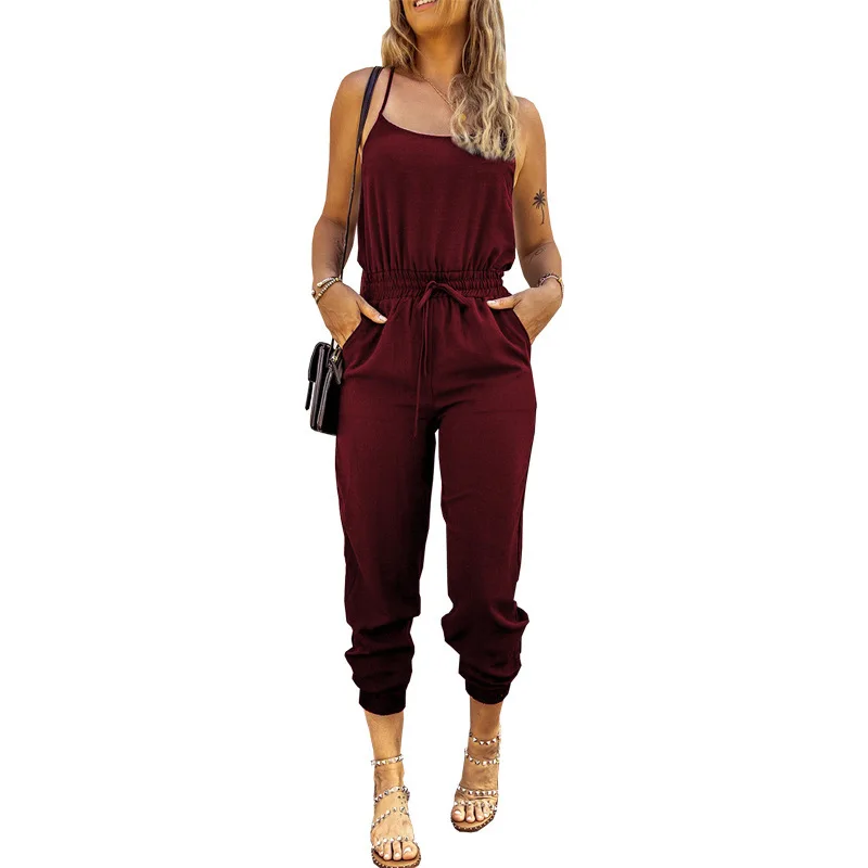 Summer New Women's Fashion Slim Nine Legged Pants Lace Up Elastic Waist Suspender Conjoined Pants For Women
Summer New Women's Fashion Slim Nine Legged Pants Lace Up Elastic Waist Suspender Conjoined Pants For Women