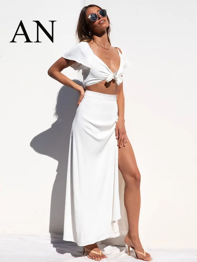 Spring and Summer Suit Leisure Beach Chiffon Bandage Top Straight Tube Slit Skirt New Split Two-piece Suit Women Sweat Suit Set
Spring and Summer Suit Leisure Beach Chiffon Bandage Top Straight Tube Slit Skirt New Split Two-piece Suit Women Sweat Suit Set