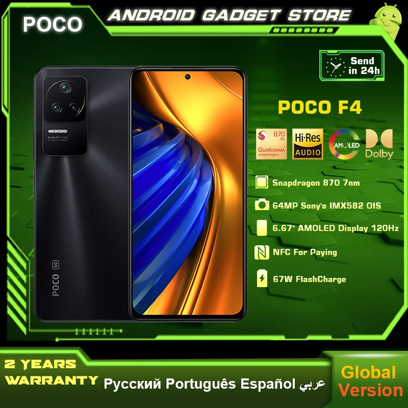 Global version POCO F4 5G Mobile Phone Snapdragon 870 120Hz AMOLED Display 64MP Camera OIS 4500mAh 67W SuperCharge NFC Android
Global version POCO F4 5G Mobile Phone Snapdragon 870 120Hz AMOLED Display 64MP Camera OIS 4500mAh 67W SuperCharge NFC Android