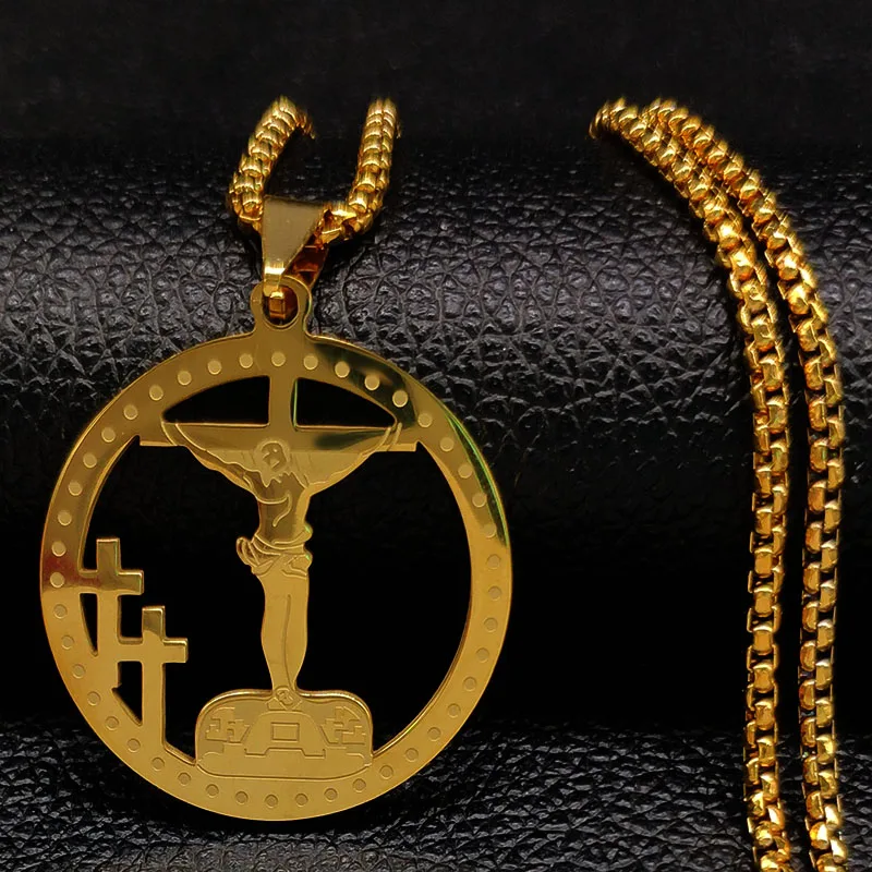 

Vintage Cross Jesus Stainless Steel Statement Necklace for Men Gold Color Necklaces Pendants Jewelry colgante hombre N1893S07