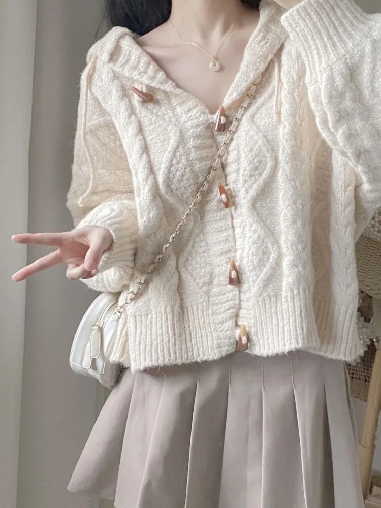Korean Y2k Cardigan Jackets Women Clothes Knitted Sueter Mujer Hooded Button Casual Pull Femme Fashion Knitwear Cropped Sweater
Korean Y2k Cardigan Jackets Women Clothes Knitted Sueter Mujer Hooded Button Casual Pull Femme Fashion Knitwear Cropped Sweater