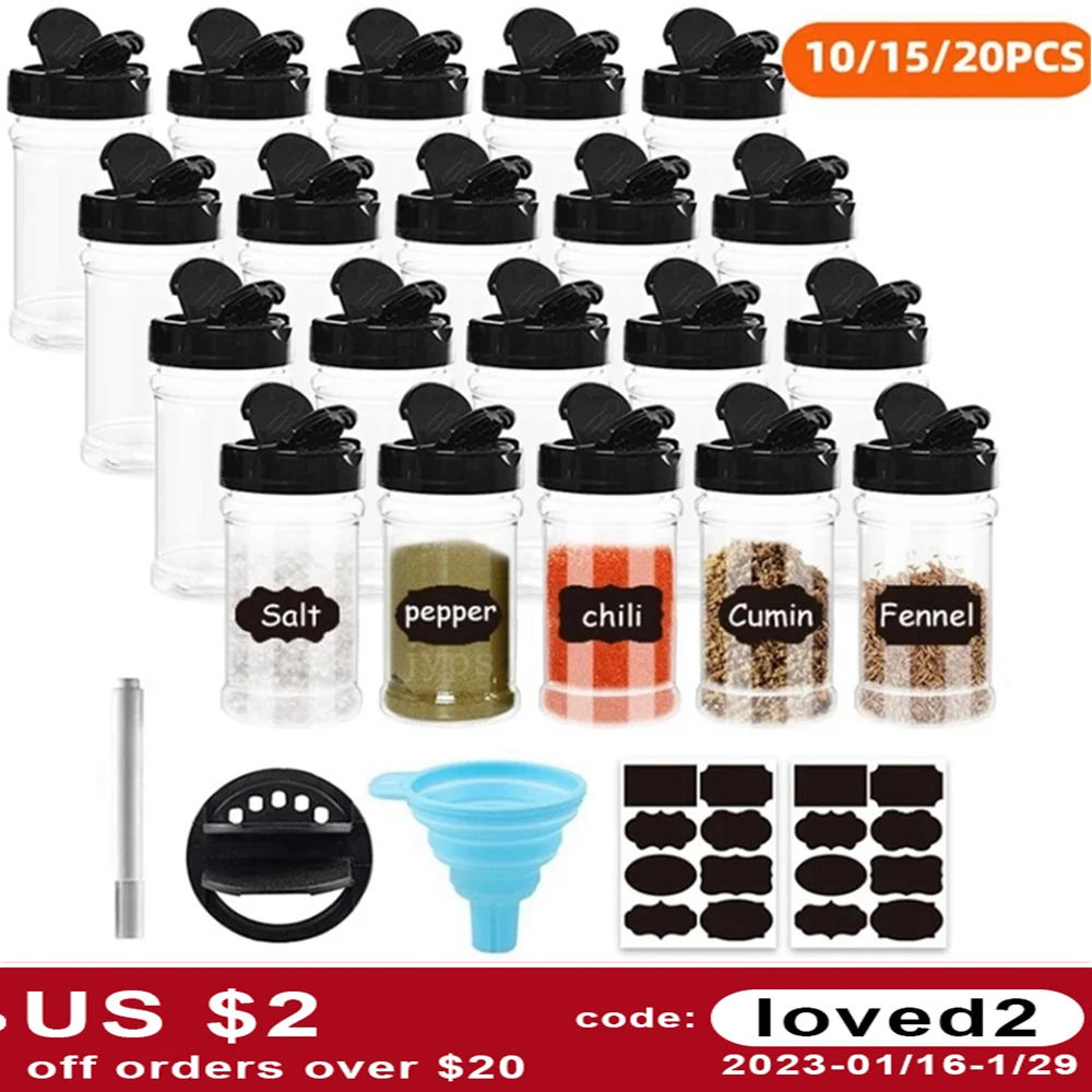 4/10/15/20pcs Spice Jars with Labels Plastic Transparent Spice Bottle Containers for Spice Pepper Salt Kitchen Spice Jar
4/10/15/20pcs Spice Jars with Labels Plastic Transparent Spice Bottle Containers for Spice Pepper Salt Kitchen Spice Jar
