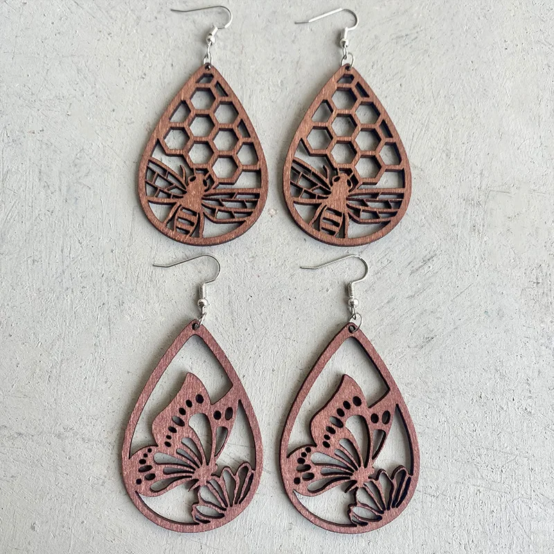 

Cutout Wooden Insect Motif Bee and Honeycomb Dangle Earrings for Women Lifelike Butterfly Earring Jewelry Wholesale Dropshipping