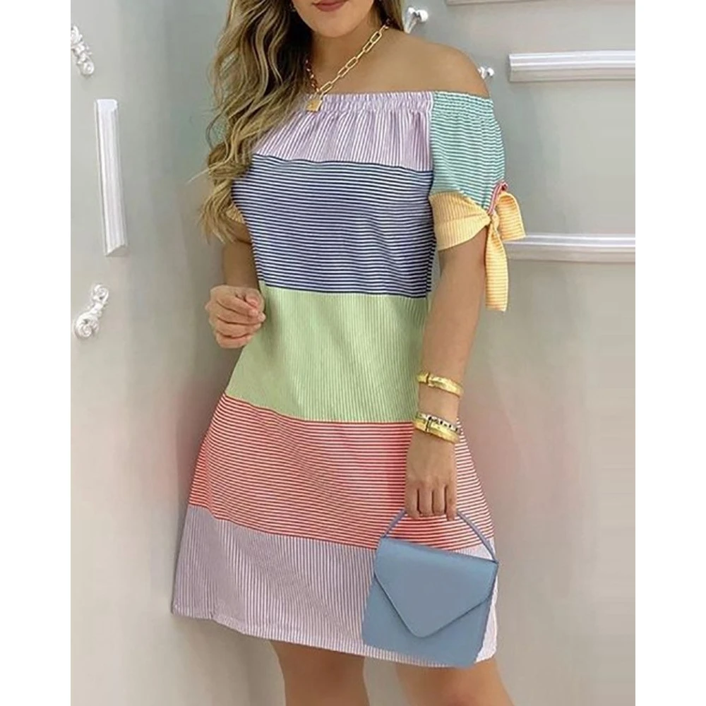 2023 Elegant Women Striped Print Off Shoulder Casual Dress Summer Fashion Lady Tied Sleeve A Line Mini Dress Sweet Robe Femme
2023 Elegant Women Striped Print Off Shoulder Casual Dress Summer Fashion Lady Tied Sleeve A Line Mini Dress Sweet Robe Femme