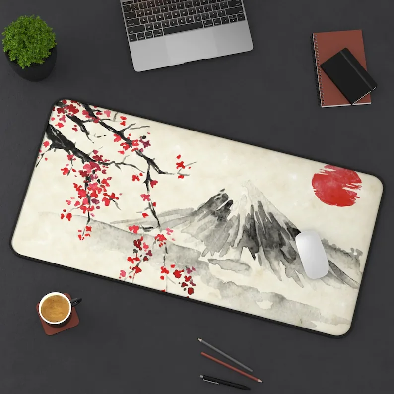 Japanese View Desk Pad, Japanese sakura sun and mountain Desk Mat, Japan traditional sumi-e painting print Japanese View Desk Pa
Japanese View Desk Pad, Japanese sakura sun and mountain Desk Mat, Japan traditional sumi-e painting print Japanese View Desk Pa