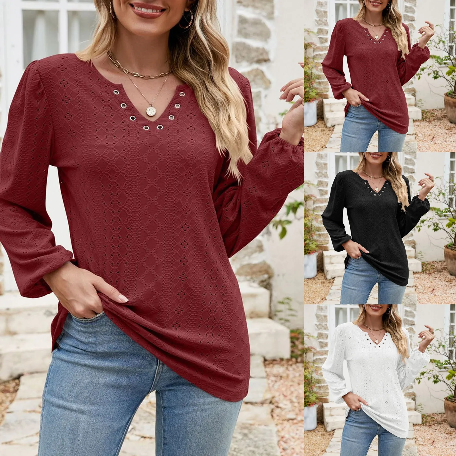 Женская винтажная Блузка с V-образным вырезом, свободного покроя 
Женская винтажная Блузка с V-образным вырезом, свободного покроя