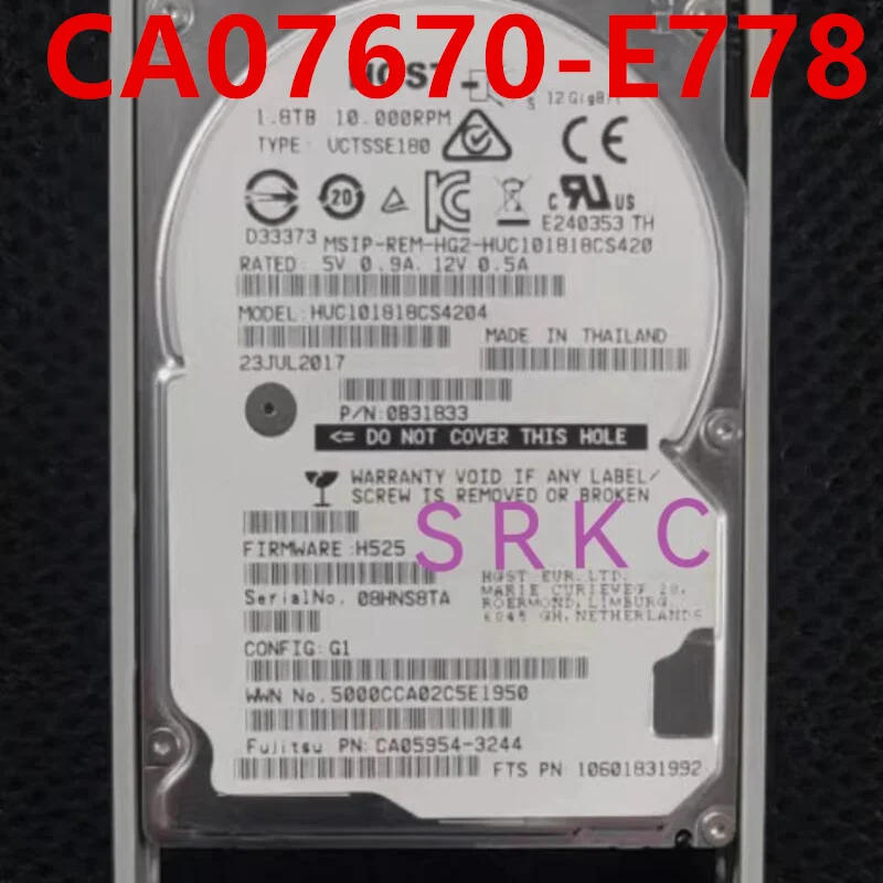 

Original Almost New Hard Disk For FUJITSU 1.8TB SAS 2.5" 10K 128MB Server HDD For CA07670-E778 CA05954-3244