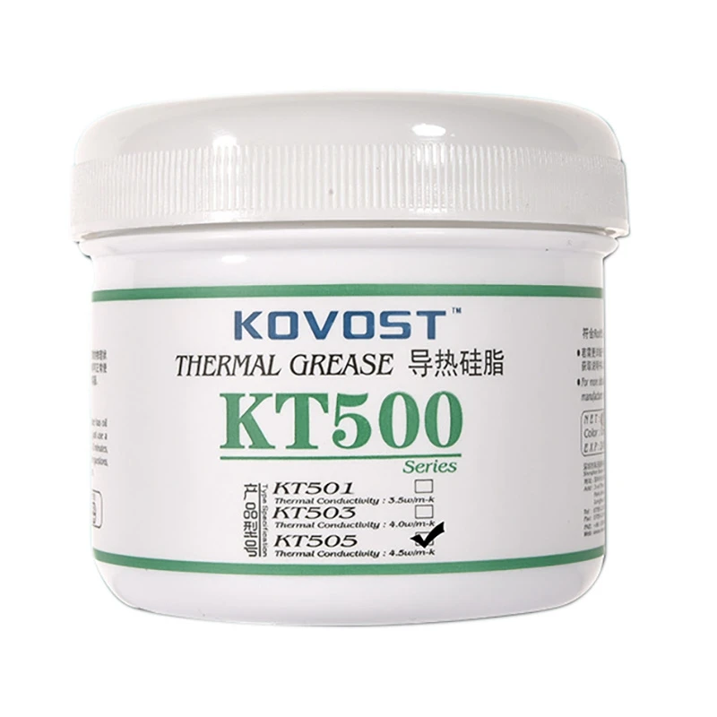 NEW-KOVOST KT505 Теплопроводящая паста 4,5 Вт/м-K 200G теплоотводящая силиконовая смазочная бутылка для ЦП/ПК/настольного компьютера
NEW-KOVOST KT505 Теплопроводящая паста 4,5 Вт/м-K 200G теплоотводящая силиконовая смазочная бутылка для ЦП/ПК/настольного компьютера