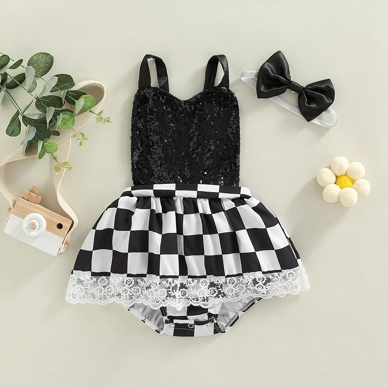 Newborn Girl Dress Style Romper Plaid Pattern Halter Backless Sequin Decor Bodysuit + Cute Headwear 2pcs Summer Sets For 0-24M
Newborn Girl Dress Style Romper Plaid Pattern Halter Backless Sequin Decor Bodysuit + Cute Headwear 2pcs Summer Sets For 0-24M