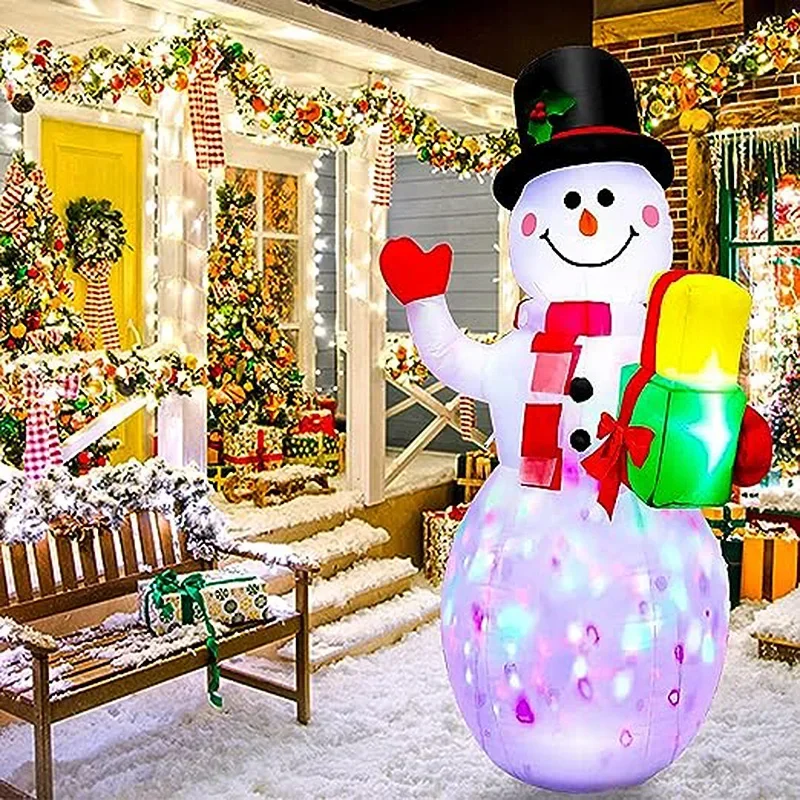 

Рождественский надувной снеговик с цветным цветом, осветительное украшение, рождественские подарки, внешняя надувная модель воздуха для двора
