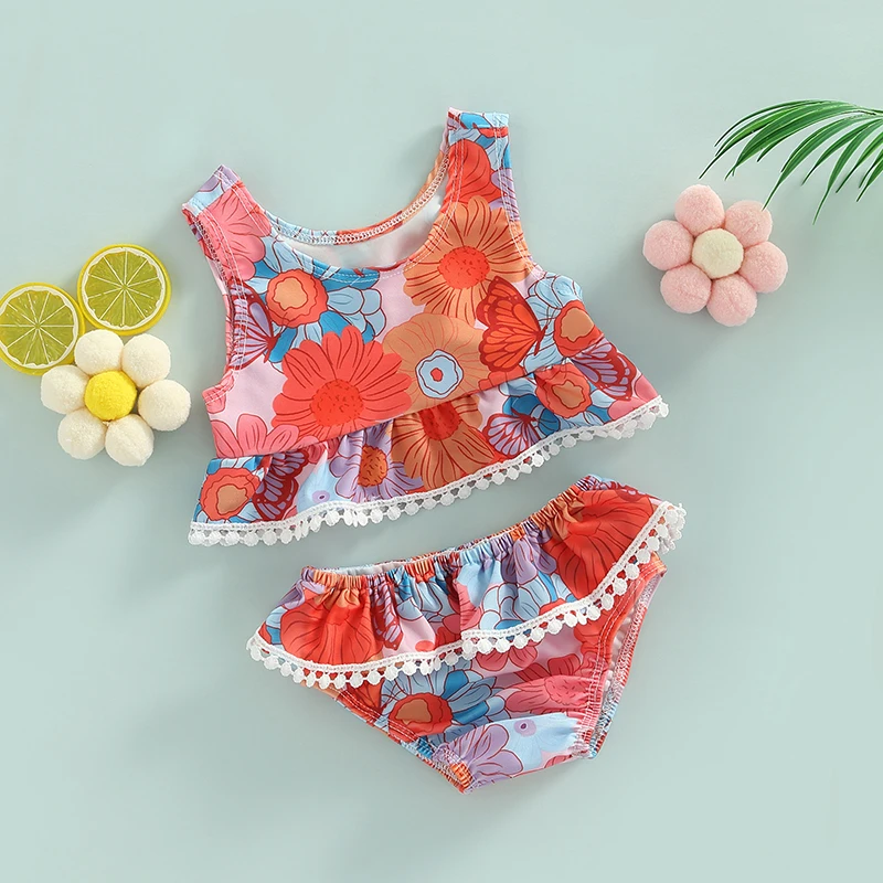 6M-3T Toddler Girls Bikini Beach Set Floral Print Sleeveless Crew Neck A-Line Tank Top + Ruffled Triangle Shorts Split Swimwear
6M-3T Toddler Girls Bikini Beach Set Floral Print Sleeveless Crew Neck A-Line Tank Top + Ruffled Triangle Shorts Split Swimwear