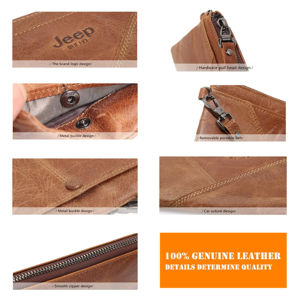 Женский кошелек для iPhone JEEP BULUO коричневый клатч из натуральной кожи портмоне с