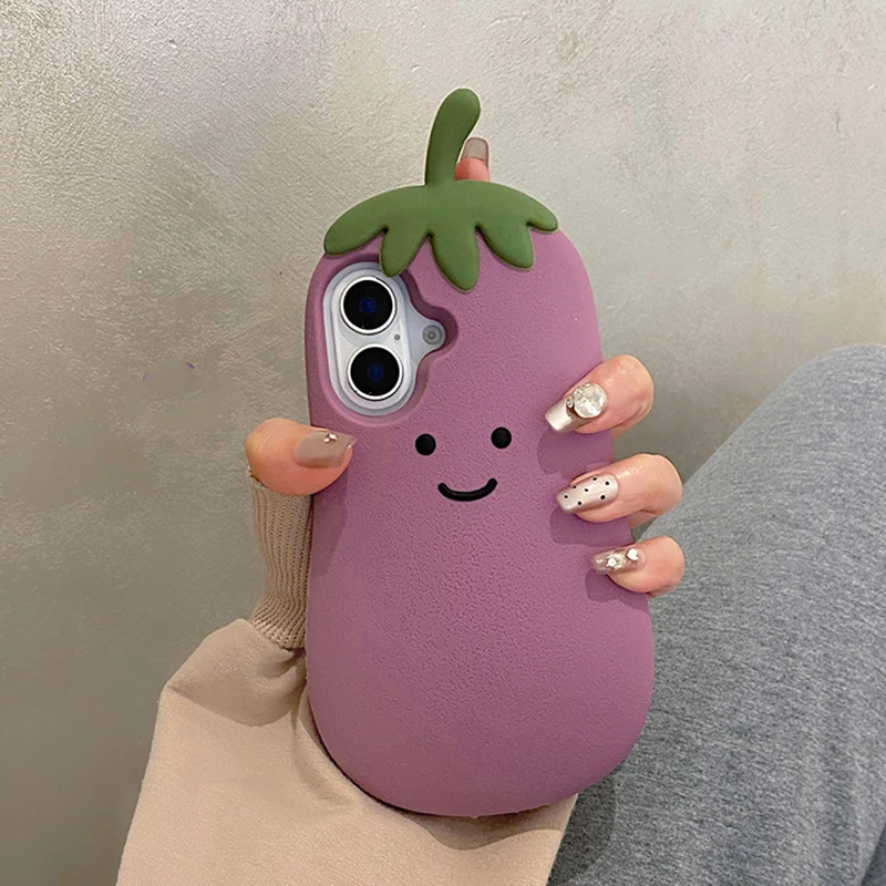 Ins забавный модный милый силиконовый чехол с 3D баклажанами для iPhone 16 15 14 13 12 Pro Max