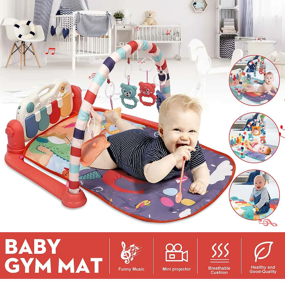 

3 In1 Baby Infant Gym Play Mat Fitness Music Piano Hanging Toy Projector Early Educational Puzzle Carpet Kids Rug