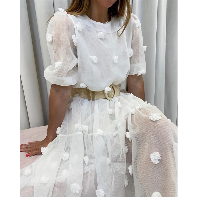 Fashion Elegant Women Mesh Bohemian Vacation Long Dress Sweet Short Puff Sleeve O Neck Ruffle Dress Streetwear
Fashion Elegant Women Mesh Bohemian Vacation Long Dress Sweet Short Puff Sleeve O Neck Ruffle Dress Streetwear