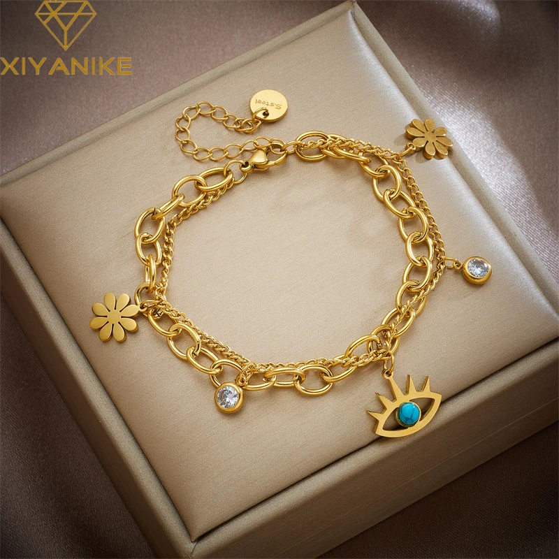 XIYANIKE 316L Stainless Steel Bracelet Hollow Eye Pendant Double Chain Accessories for Women Charming Punk Jewelry Gift Pulseira
XIYANIKE 316L Stainless Steel Bracelet Hollow Eye Pendant Double Chain Accessories for Women Charming Punk Jewelry Gift Pulseira