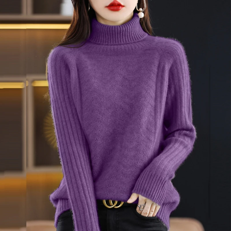 Women's High Lapel 100% Wool Sweater Autumn Winter New Solid Color Long Sleeve Pullover Simple Versatile Hollow Out Knitting Top
Women's High Lapel 100% Wool Sweater Autumn Winter New Solid Color Long Sleeve Pullover Simple Versatile Hollow Out Knitting Top
