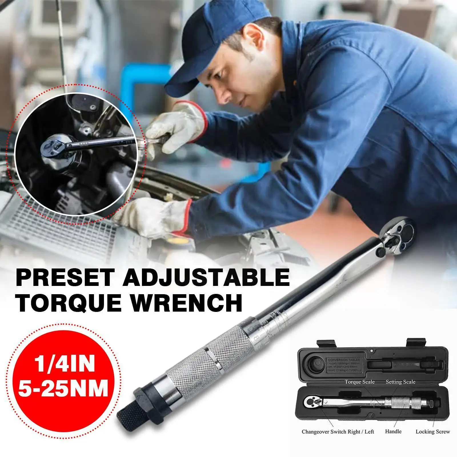 1/4 Inch Drive 5-25N.m Micrometer Adjustable Torque Wrench Spanner Hand Tool High Quality For Car Bicycle Motorbike Use N6N6
1/4 Inch Drive 5-25N.m Micrometer Adjustable Torque Wrench Spanner Hand Tool High Quality For Car Bicycle Motorbike Use N6N6