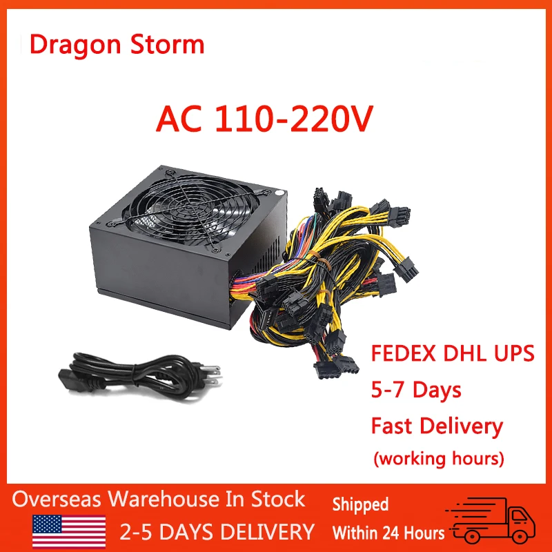 

ATX PC 110V-220V 2000W PSU Power Supply ETC RVN ZEC ZCASH DGB XMR For Computer 8 Video Card Mining Bitcoin Miner