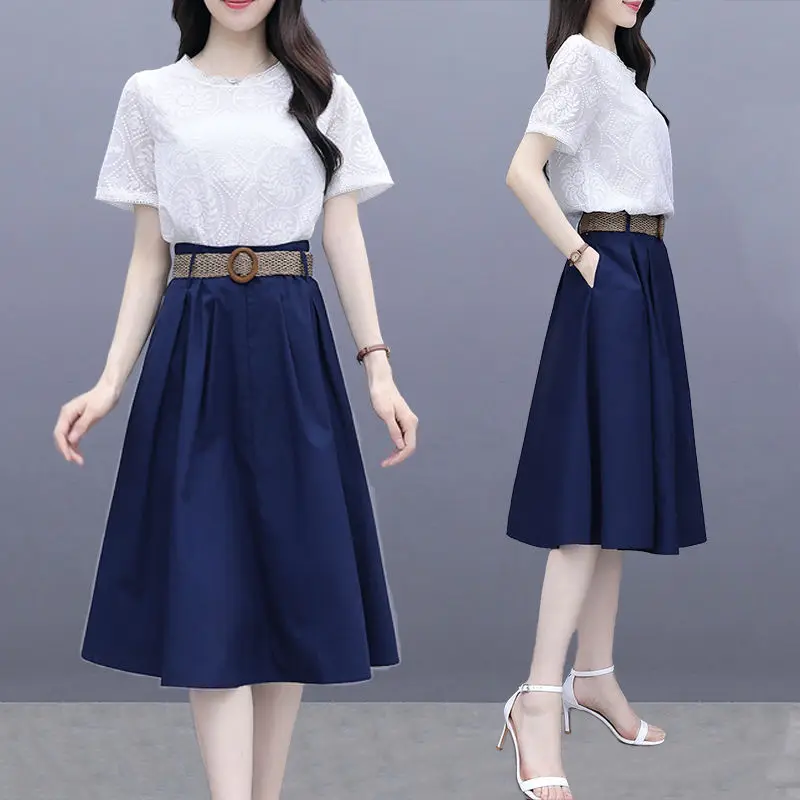 2022 Women Summer New Two Piece Sets Female Short Sleeve Solid Tops Blouses + High Waist Midi Skirts Ladies Fashion Suits Y19
2022 Women Summer New Two Piece Sets Female Short Sleeve Solid Tops Blouses + High Waist Midi Skirts Ladies Fashion Suits Y19